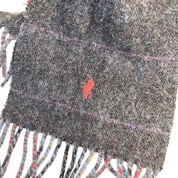 polo ralph lauren gray red black plaid wool blend classic reversible sca… - Picture 5 of 5